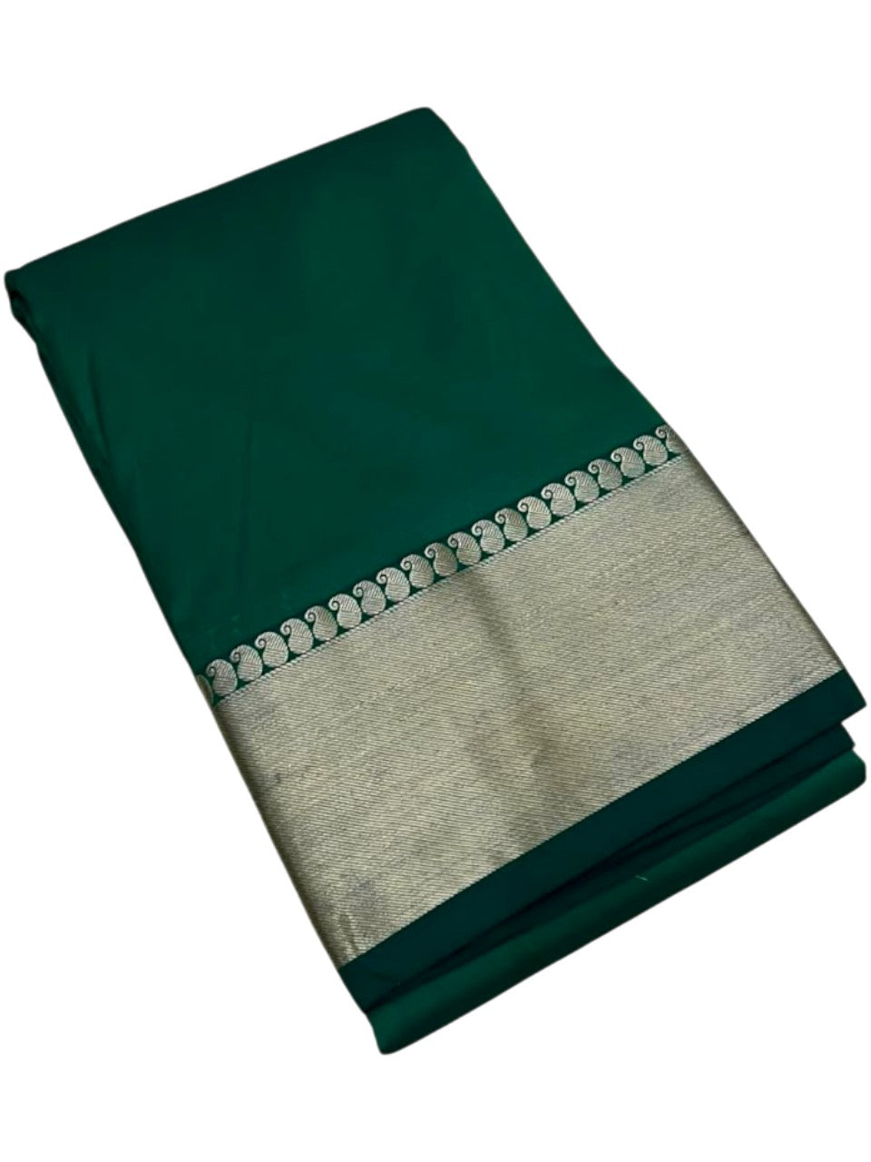 Southloom Silk Saree with Plain Body And Paisley Border in Green SL552