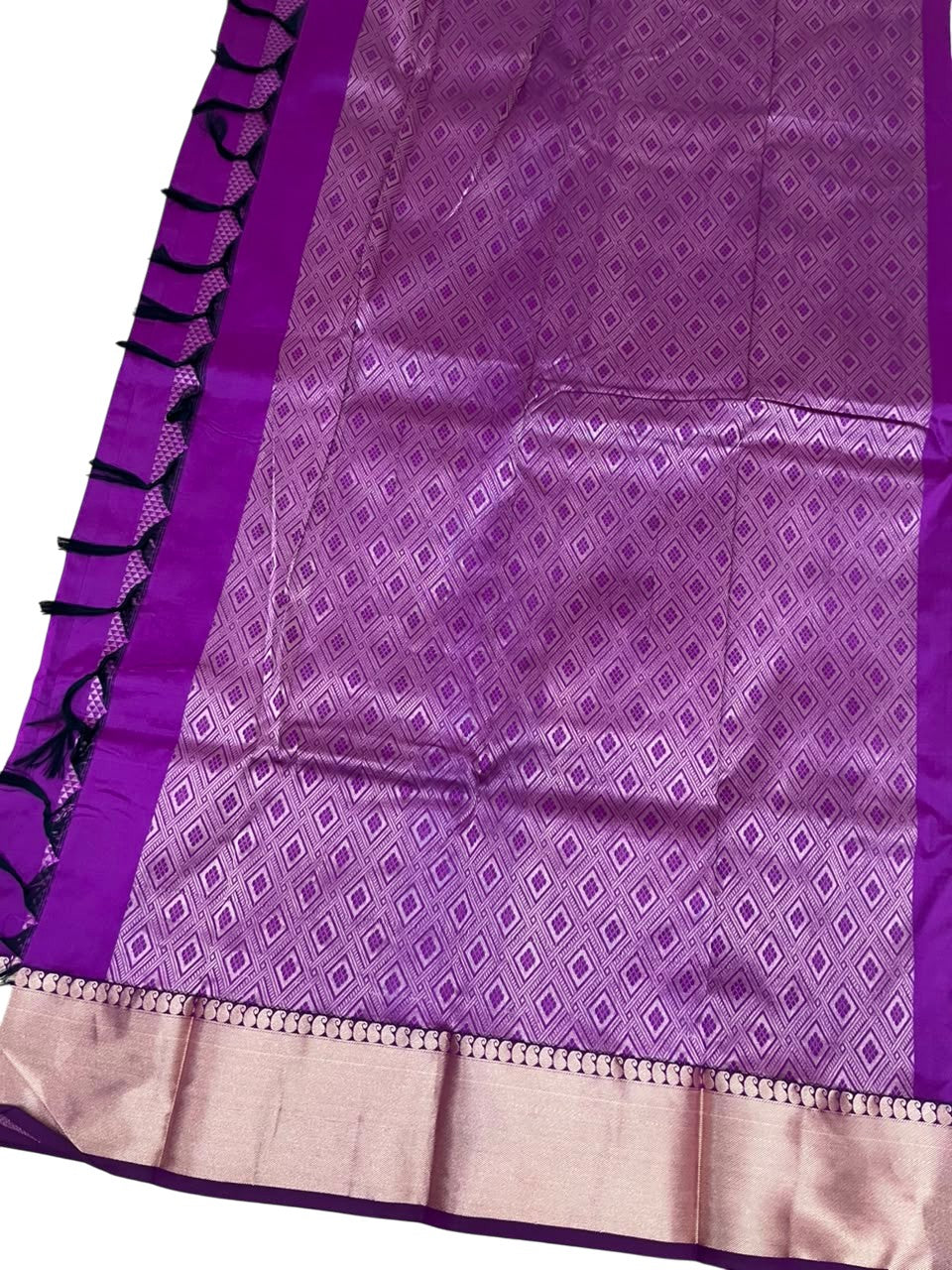 Southloom Silk Saree with Plain Body And Paisley Border in Purple SL552