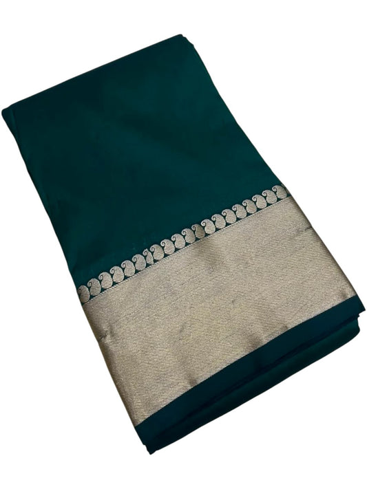 Southloom Silk Saree with Plain Body And Paisley Border in Green SL552