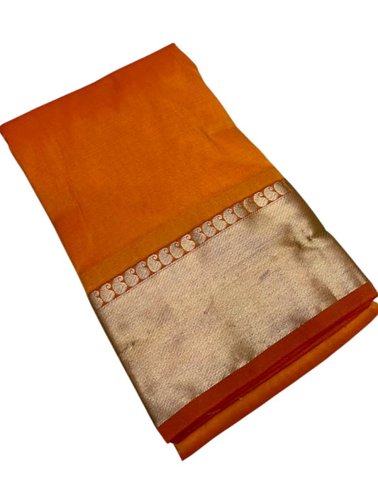 Southloom Silk Saree with Plain Body And Paisley Border in Yellow SL552