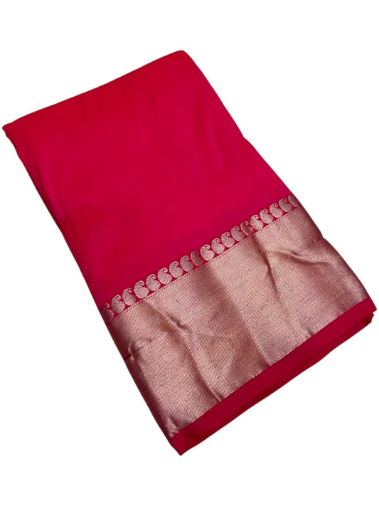 Southloom Silk Saree with Plain Body And Paisley Border in Pink SL552