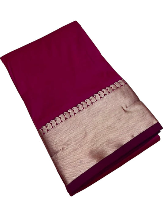 Southloom Silk Saree with Plain Body And Paisley Border in Magenta SL552