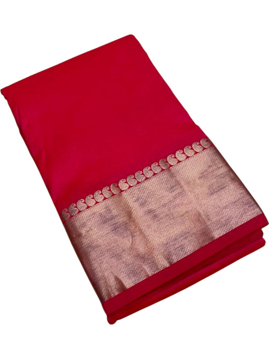 Southloom Silk Saree with Plain Body And Paisley Border in Peachish Red SL552