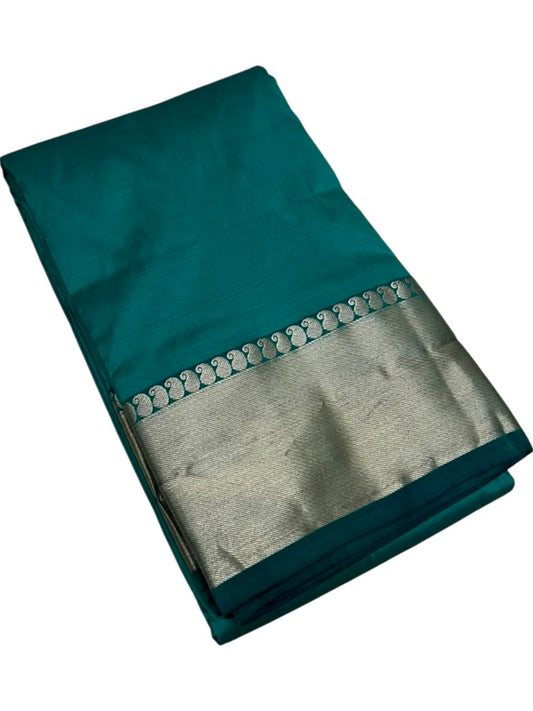 Southloom Silk Saree with Plain Body And Paisley Border in Green SL552