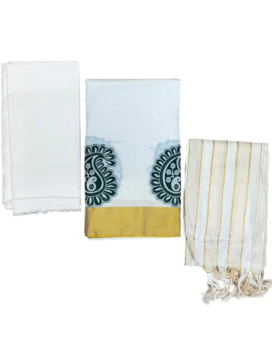 Southloom™ Cotton Churidar Salwar Suit Material with Green Woven Work (include Lines Shawl / Dupatta)