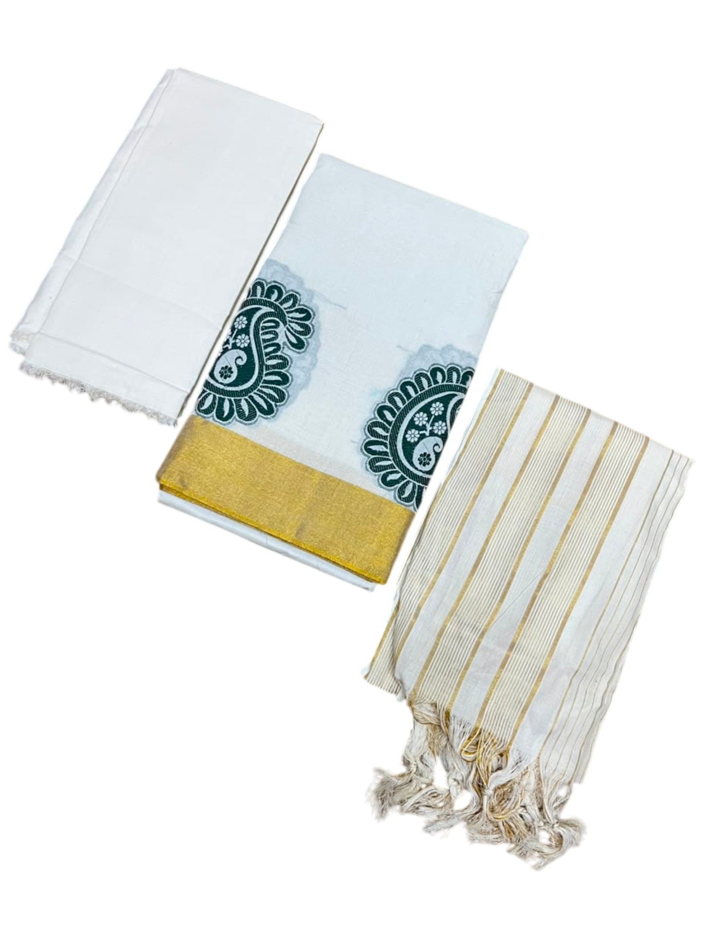 Southloom™ Cotton Churidar Salwar Suit Material with Green Woven Work (include Lines Shawl / Dupatta)