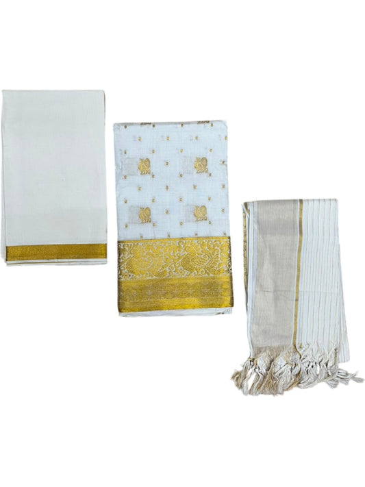 Southloom™ Cotton Churidar Salwar Suit Material with Peacock Woven Design (include Lines Shawl / Dupatta)