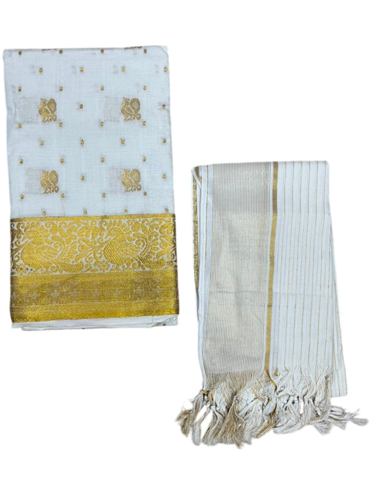 Southloom™ Cotton Churidar Salwar Suit Material with Peacock Woven Design (include Lines Shawl / Dupatta)