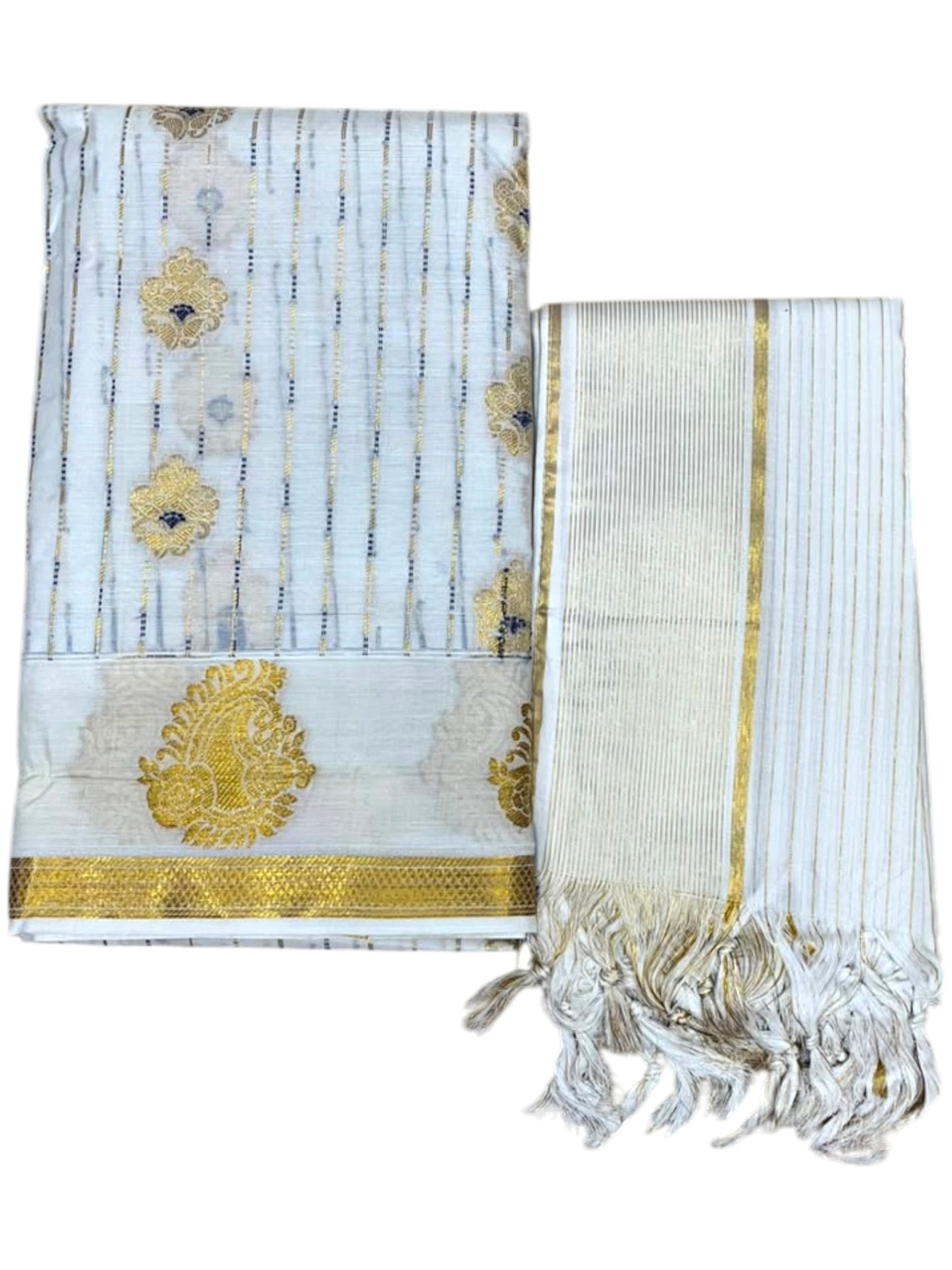 Southloom™ Cotton Churidar Salwar Suit Material with Woven Stripes Design in Blue (include Lines Shawl / Dupatta)