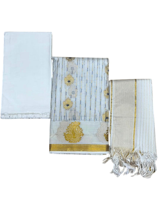 Southloom™ Cotton Churidar Salwar Suit Material with Woven Stripes Design in Blue (include Lines Shawl / Dupatta)