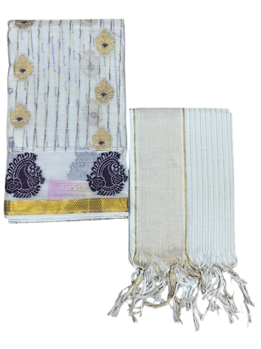 Southloom™ Cotton Churidar Salwar Suit Material with Woven Stripes Design in Purple (include Lines Shawl / Dupatta)