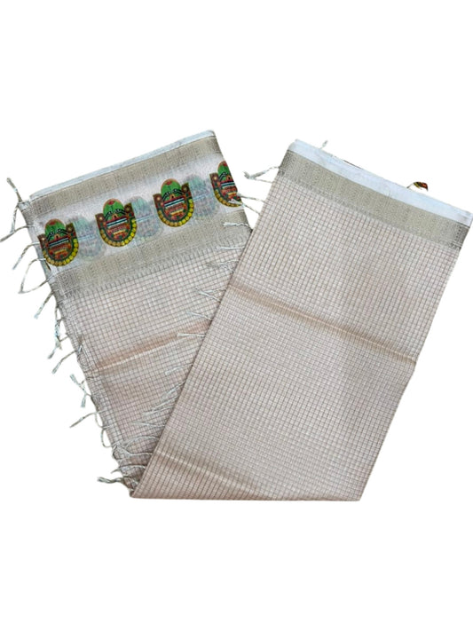 Southloom Chanderi Saree with Check Body And Zari Work with Kathakali Mural Print SL554