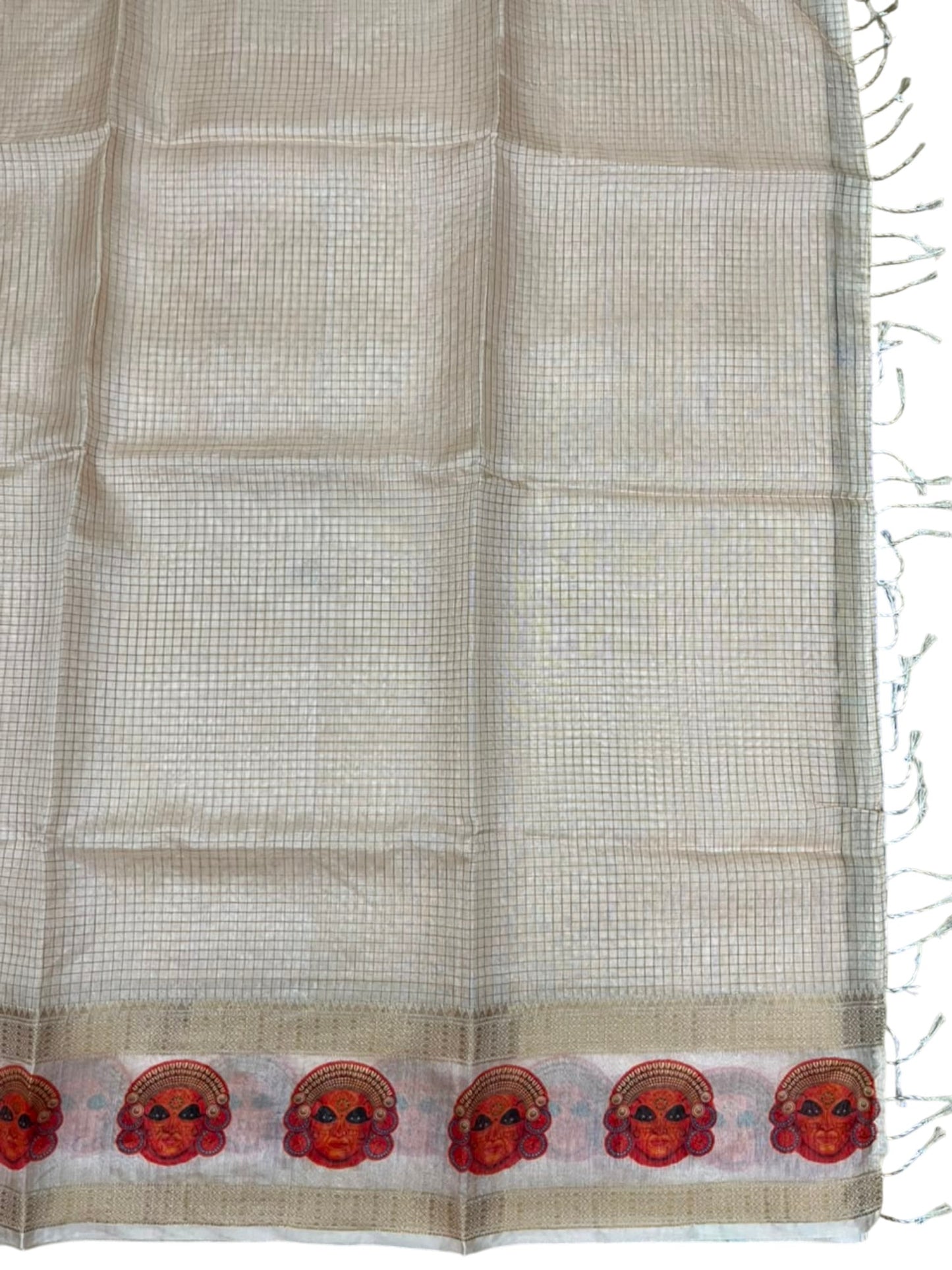 Southloom Chanderi Saree with Check Body And Zari Work with Theyyam Mural Print