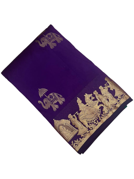 Southloom Silk Saree with Golden Zari Elephant Design On Body And Border SL553