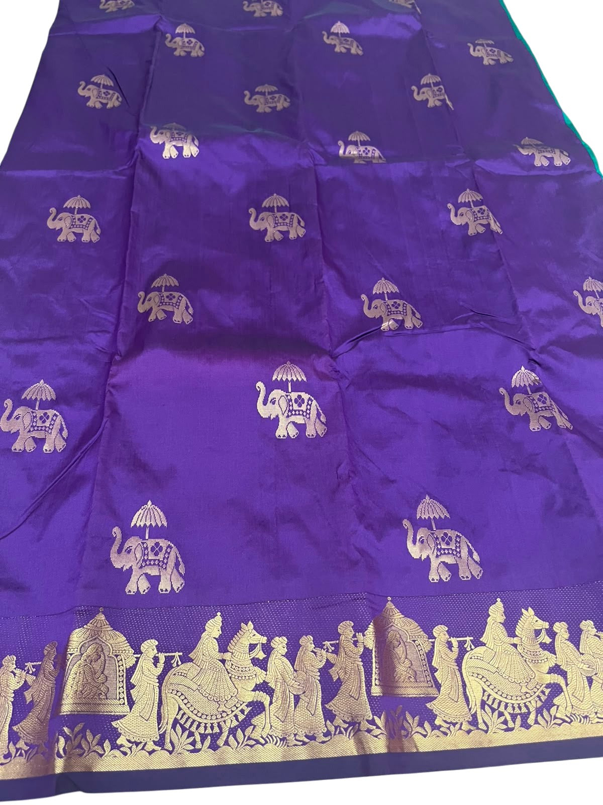 Southloom Silk Saree with Golden Zari Elephant Design On Body And Border SL553