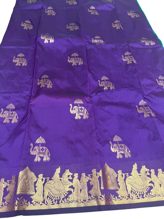 Southloom Silk Saree with Golden Zari Elephant Design On Body And Border SL553