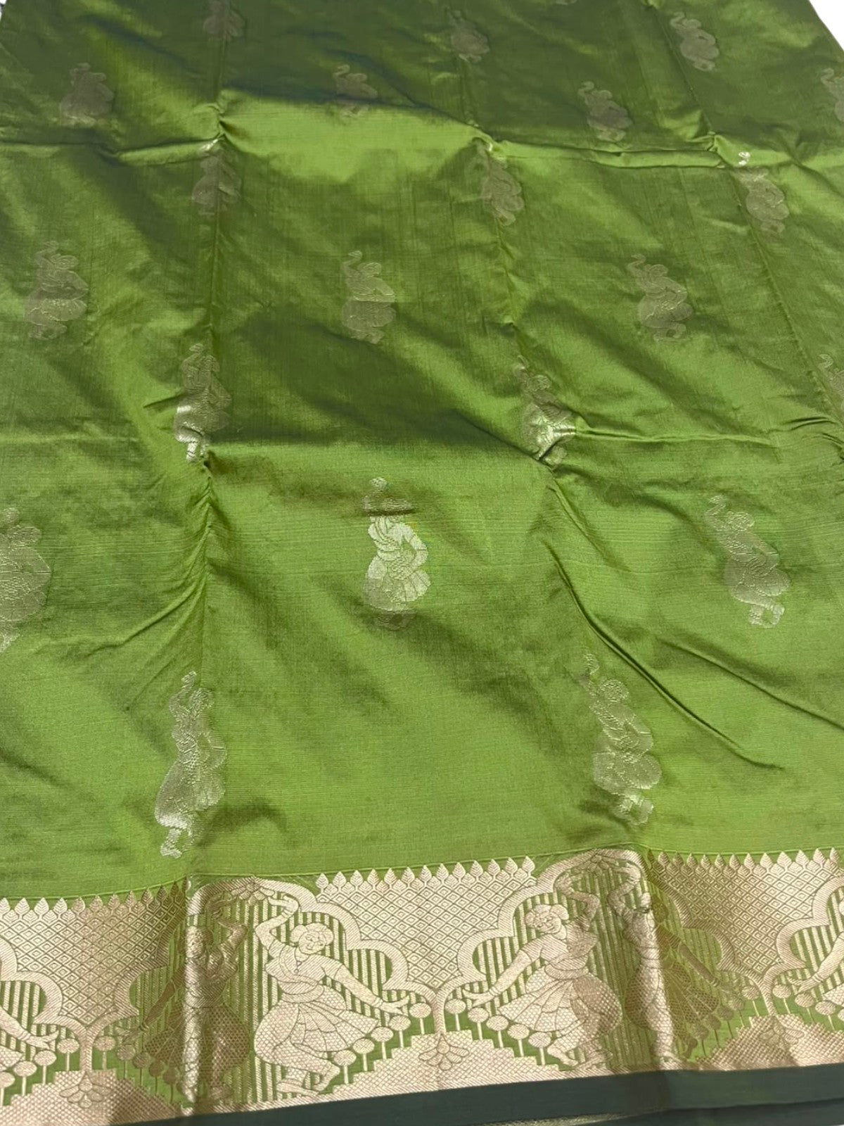 Southloom Silk Saree with Golden Zari Work On Body And Border In Olive Green SL554
