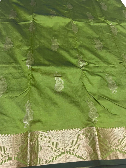 Southloom Silk Saree with Golden Zari Work On Body And Border In Olive Green SL554