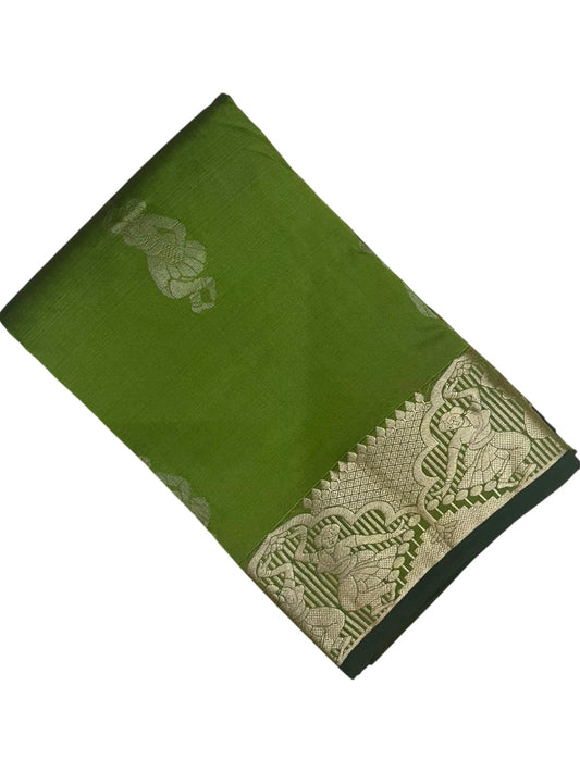 Southloom Silk Saree with Golden Zari Work On Body And Border In Olive Green SL554