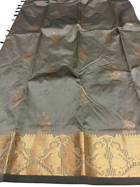 Southloom Silk Saree with Golden Zari Work On Body And Border In Grey SL554