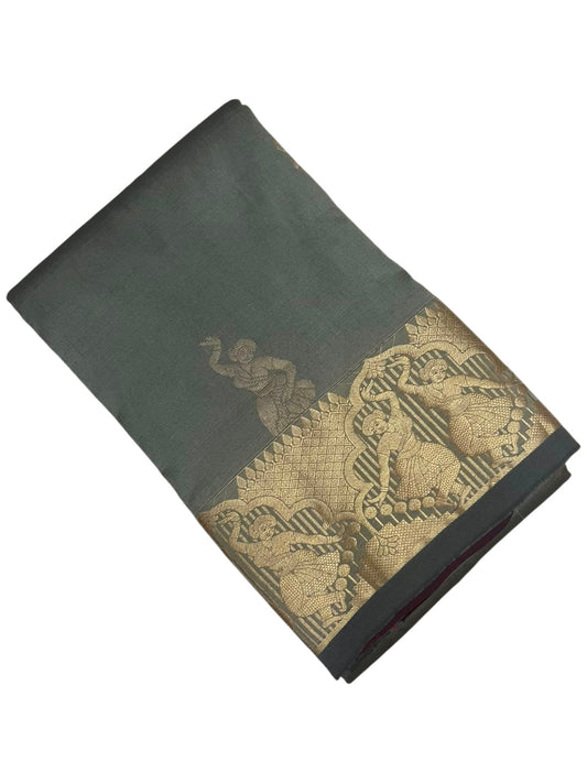 Southloom Silk Saree with Golden Zari Work On Body And Border In Grey SL554