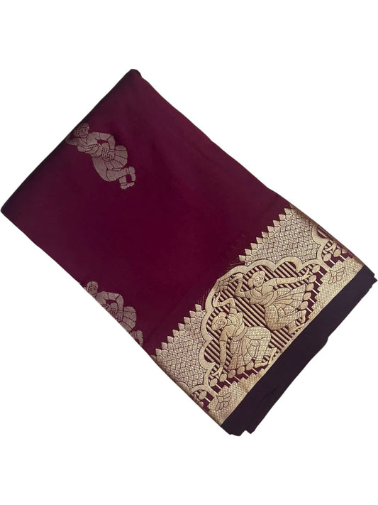 Southloom Silk Saree with Golden Zari Work On Body And Border In Magenta SL554