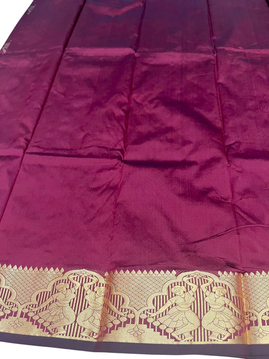 Southloom Silk Saree with Golden Zari Work On Body And Border In Magenta SL554
