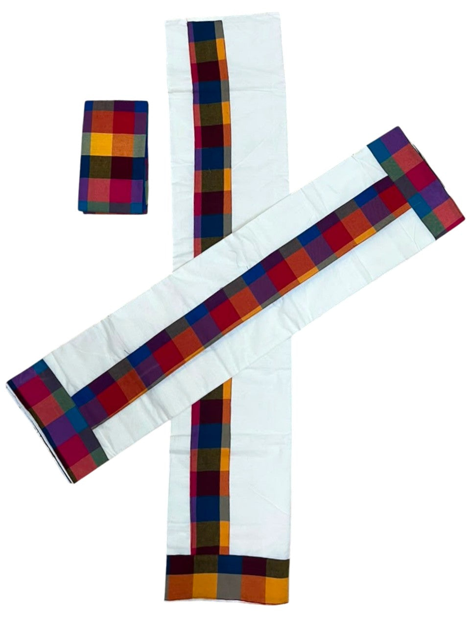 Southloom Kerala Pure Cotton Madras Check Design Single Set Mundu (Mundum Neriyathum) 2.80 Mtrs SL556