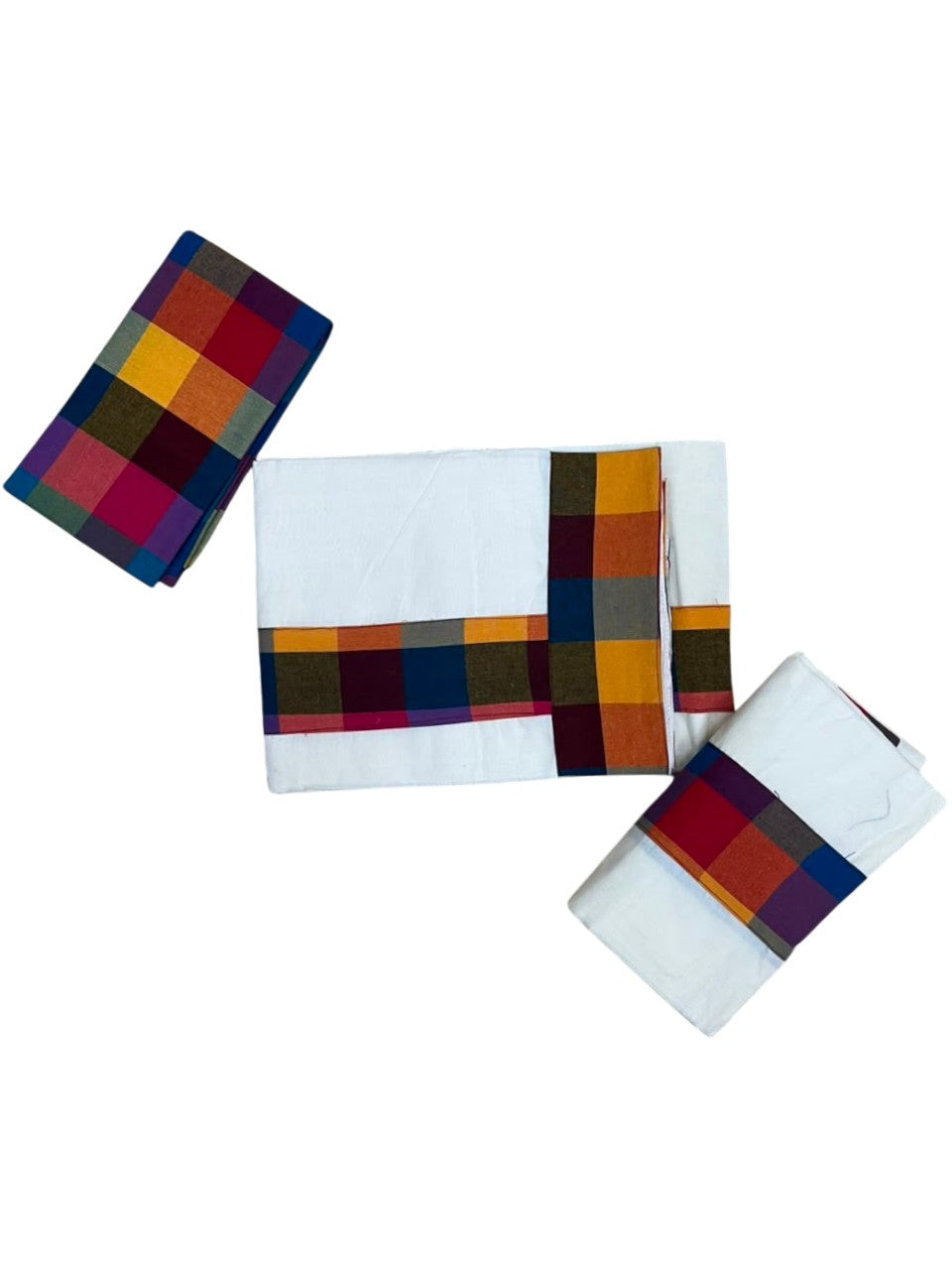 Southloom Kerala Pure Cotton Madras Check Design Single Set Mundu (Mundum Neriyathum) 2.80 Mtrs SL556