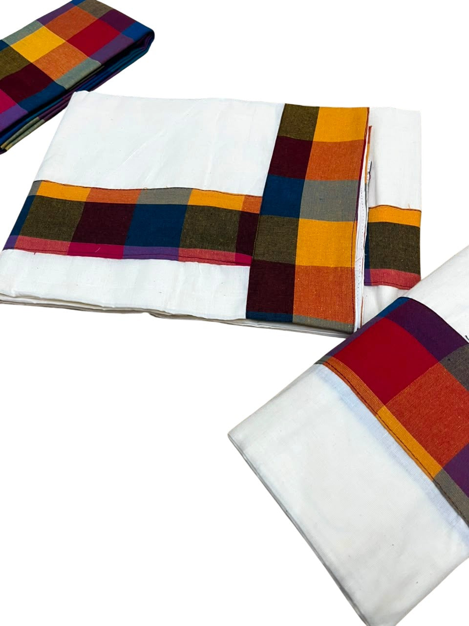 Southloom Kerala Pure Cotton Madras Check Design Single Set Mundu (Mundum Neriyathum) 2.80 Mtrs SL556