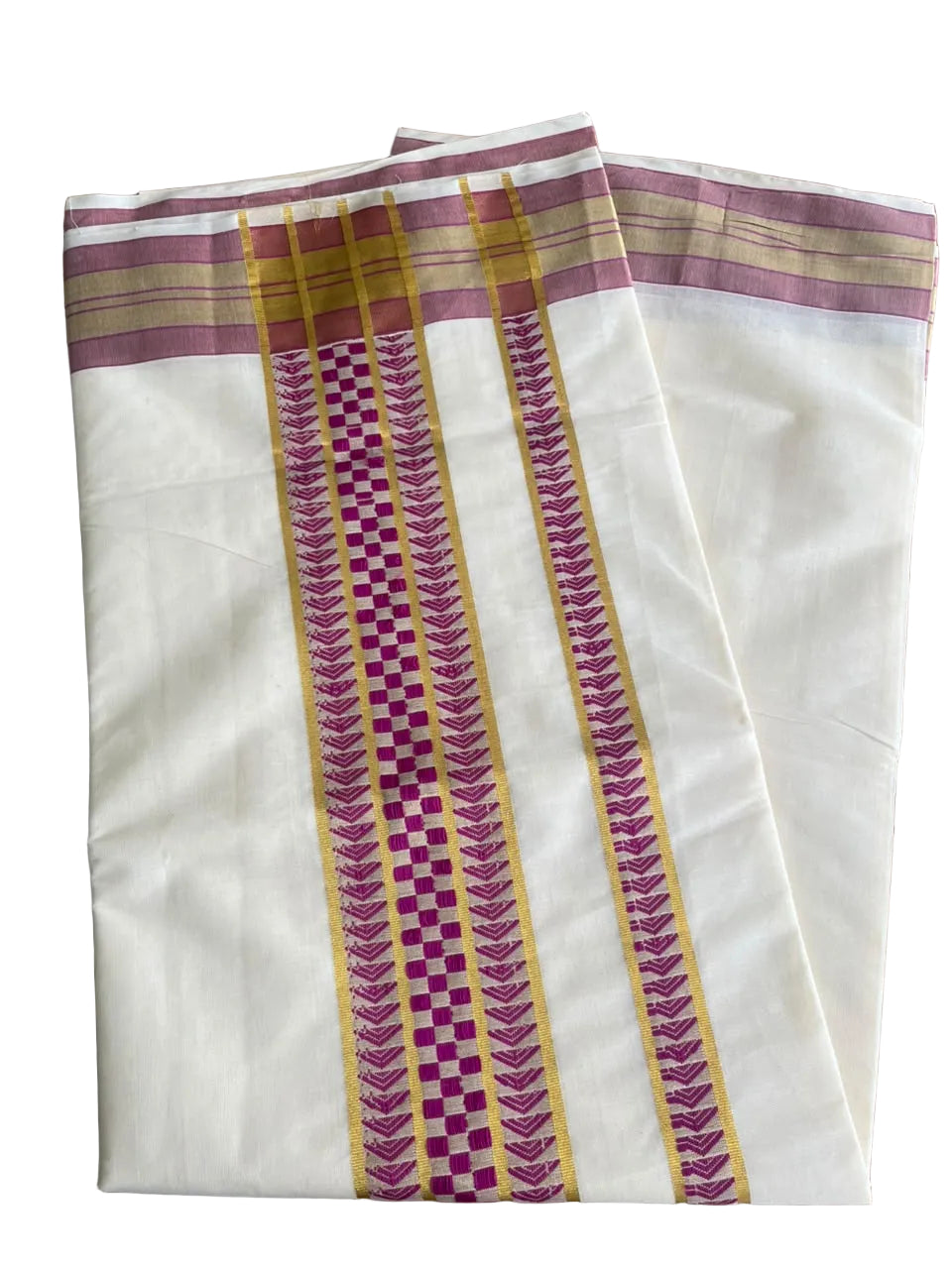 Southloom Kerala Cotton Saree With Rani Pink Borders SL560