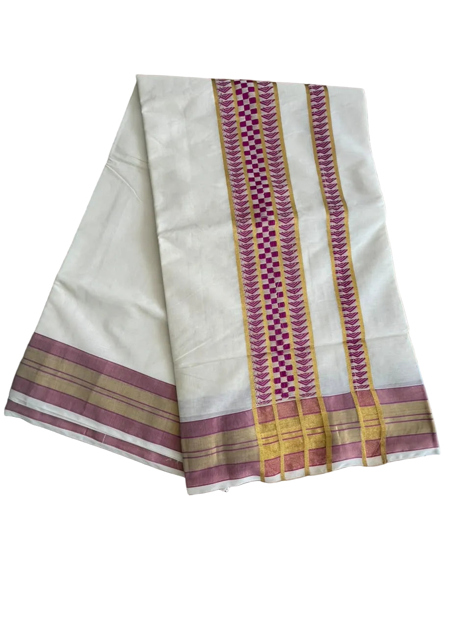 Southloom Kerala Cotton Saree With Rani Pink Borders SL560