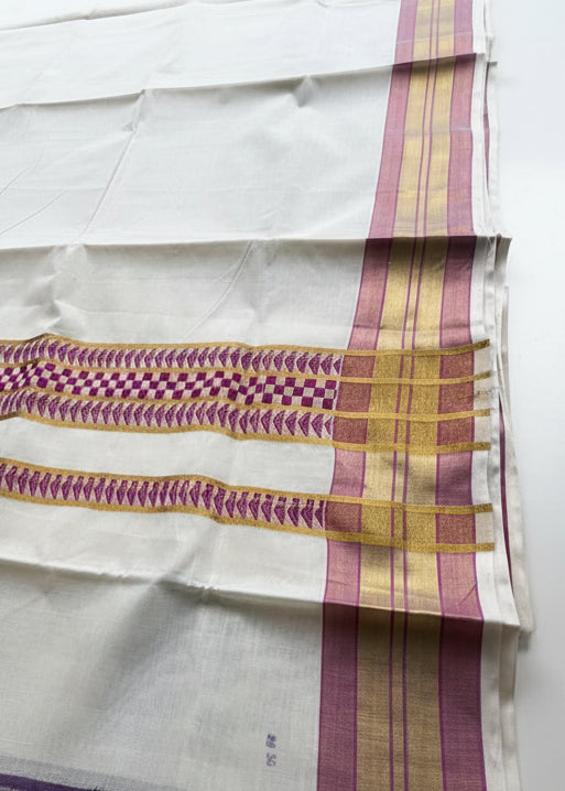 Southloom Kerala Cotton Saree With Rani Pink Borders SL560