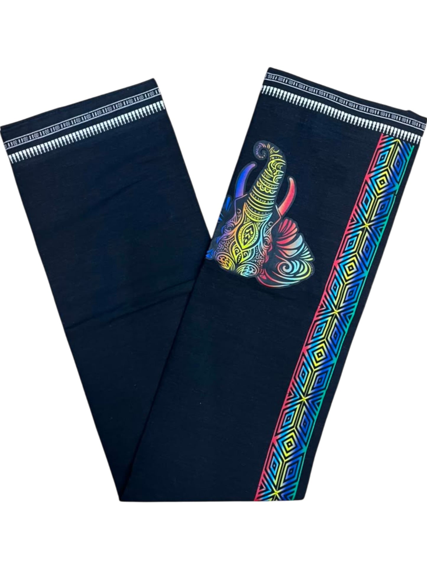 Southloom Black Neon Printed Single Mundu / Otta Mundu / Lungi (South Indian Kerala Dhoti)