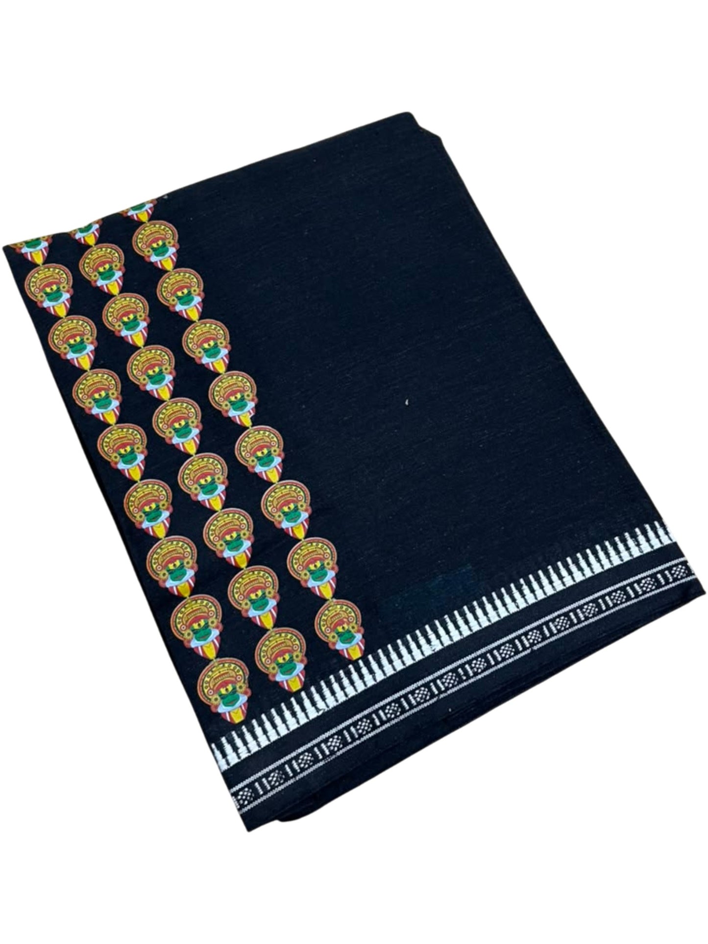Southloom Black Printed Single Mundu / Otta Mundu / Lungi (South Indian Kerala Dhoti) with Kathakali Print