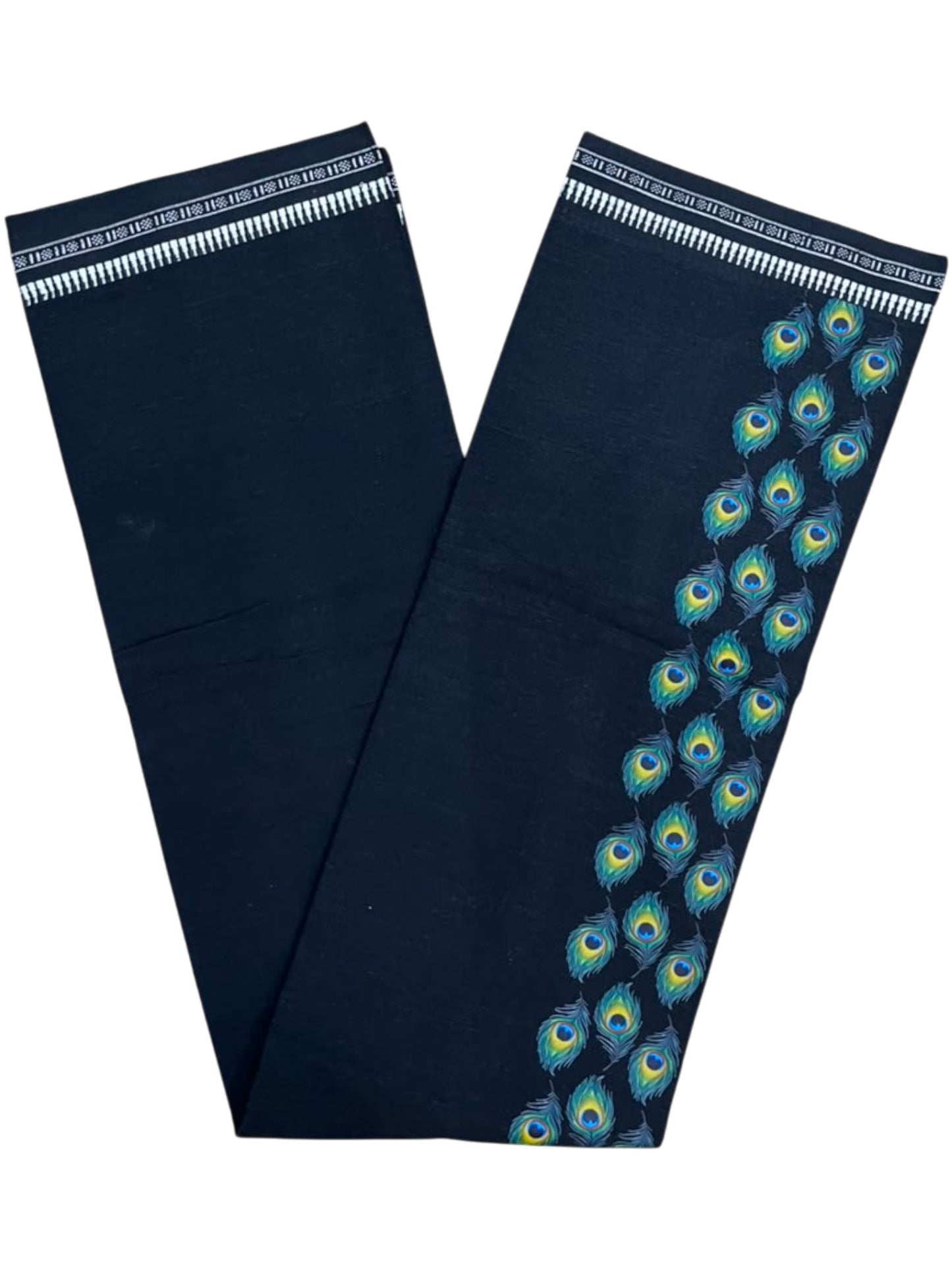 Southloom Black Printed Single Mundu / Otta Mundu / Lungi (South Indian Kerala Dhoti)