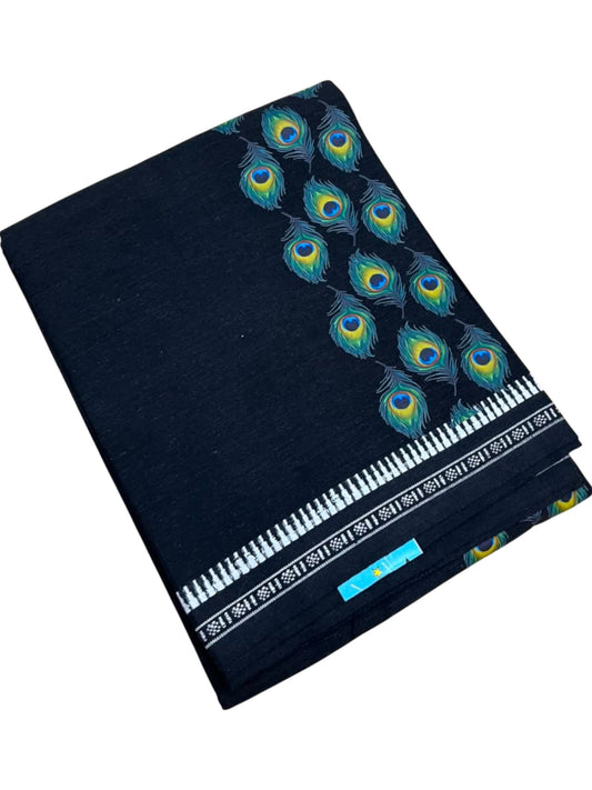 Southloom Black Printed Single Mundu / Otta Mundu / Lungi (South Indian Kerala Dhoti)