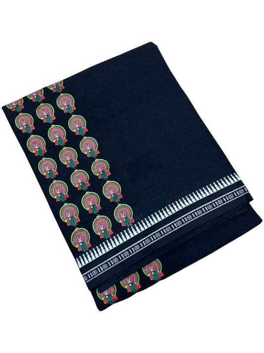 Southloom Black Printed Single Mundu / Otta Mundu / Lungi (South Indian Kerala Dhoti) with Theyyam Print