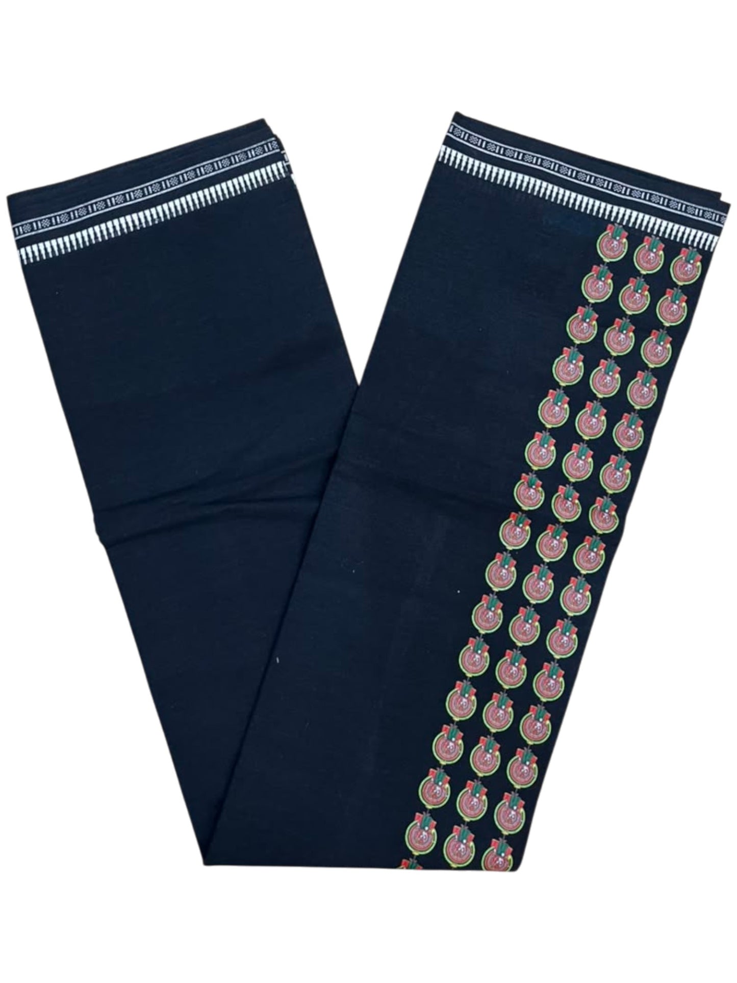 Southloom Black Printed Single Mundu / Otta Mundu / Lungi (South Indian Kerala Dhoti) with Theyyam Print
