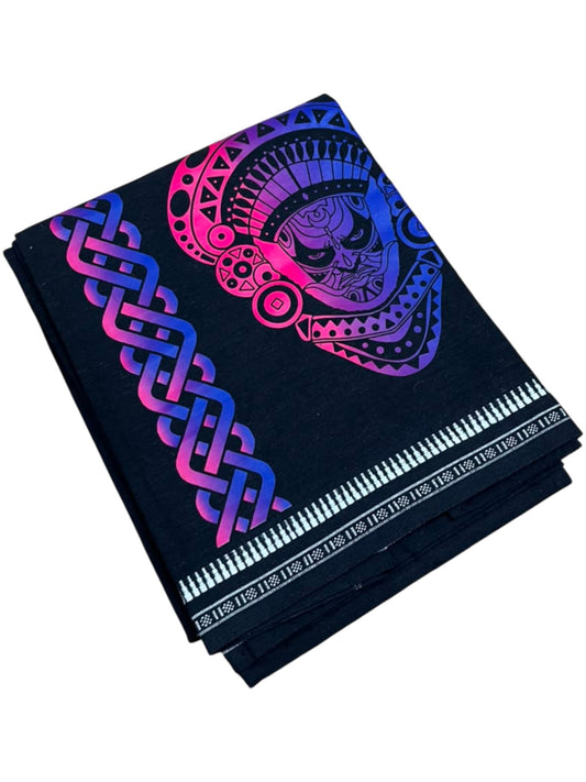 Southloom Black Neon Printed Single Mundu / Otta Mundu / Lungi (South Indian Kerala Dhoti)
