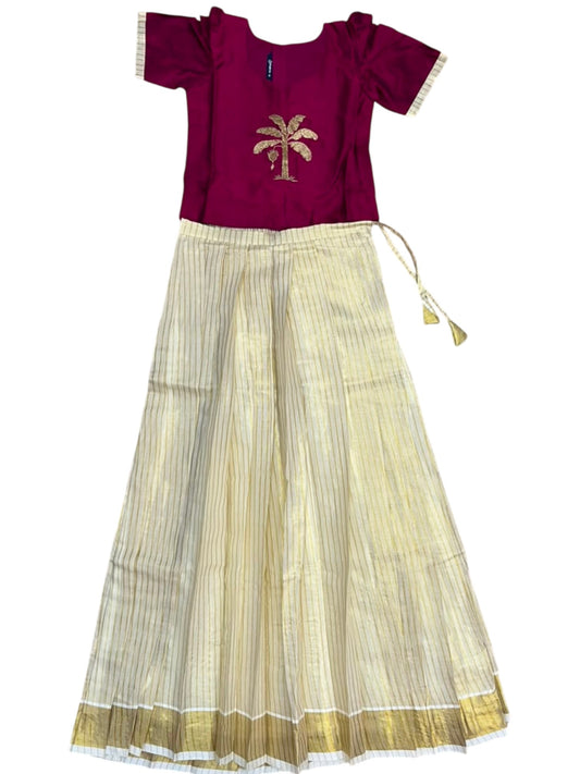 Southloom Kerala Tissue Kasavu Pavada Blouse with for Kids