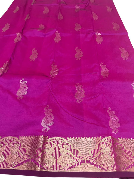 Southloom Silk Saree with Golden Zari Work On Body And Border In Magenta SL554