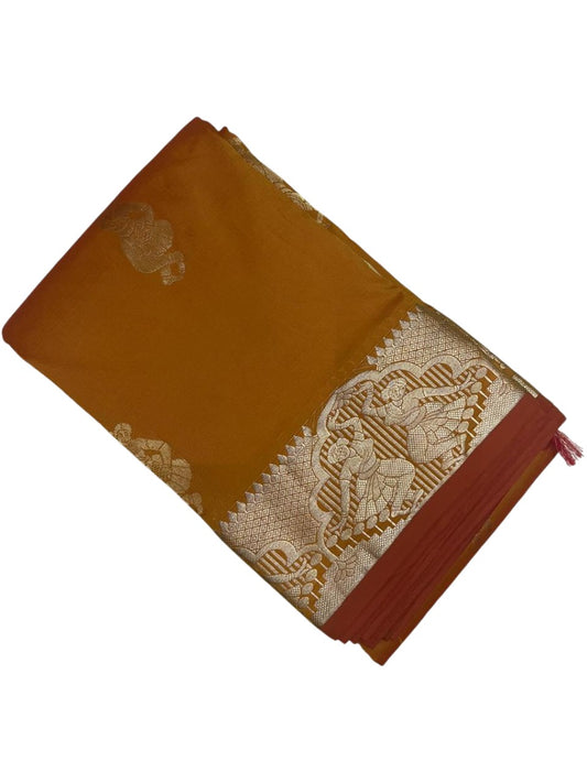 Southloom Silk Saree with Golden Zari Work On Body And Border In Mustrad Yellow SL554