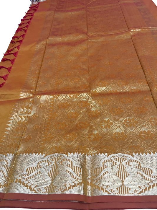 Southloom Silk Saree with Golden Zari Work On Body And Border In Mustrad Yellow SL554
