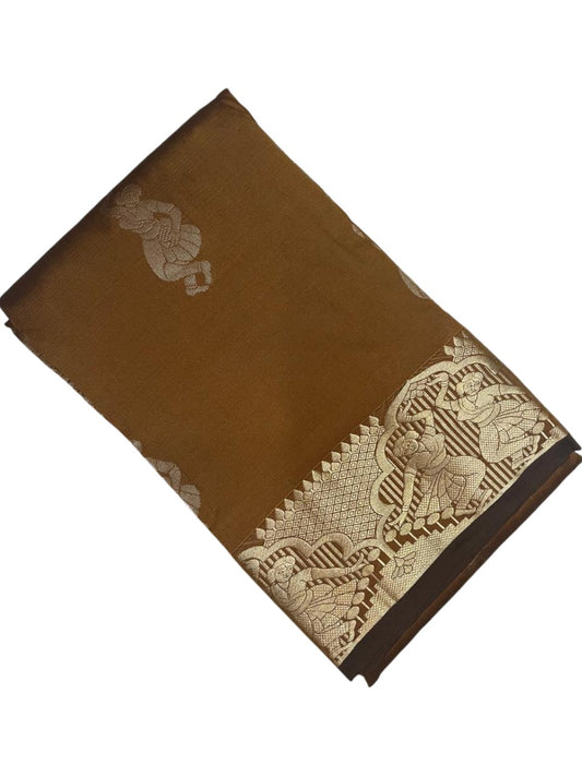 Southloom Silk Saree with Golden Zari Work On Body And Border In Olive Green SL554