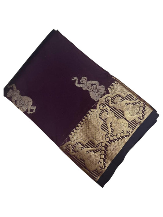Southloom Silk Saree with Golden Zari Work On Body And Border In Brown SL554