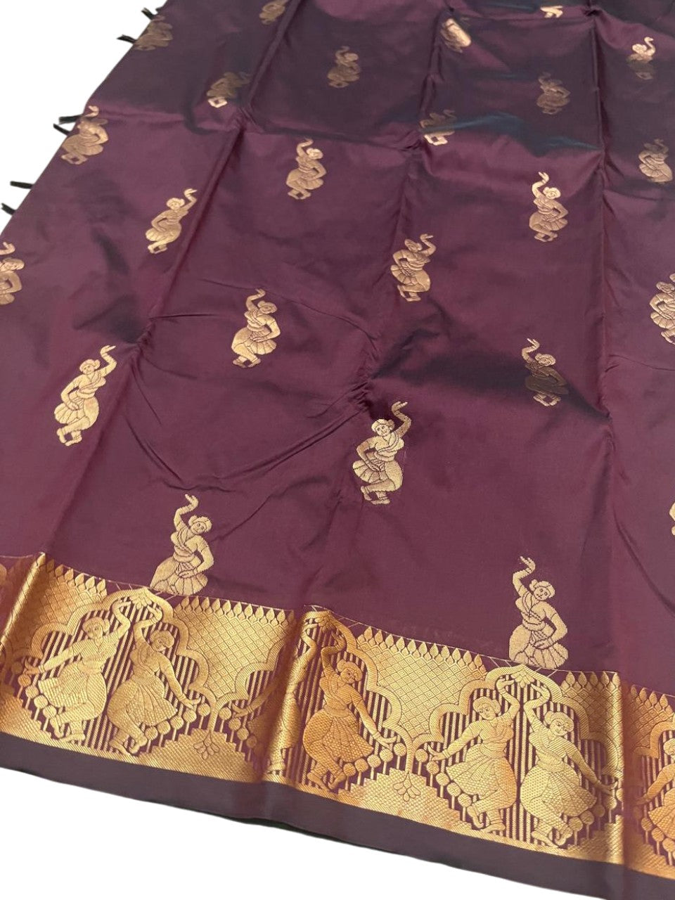 Southloom Silk Saree with Golden Zari Work On Body And Border In Brown SL554