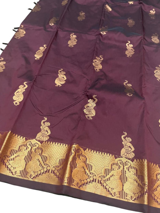 Southloom Silk Saree with Golden Zari Work On Body And Border In Brown SL554