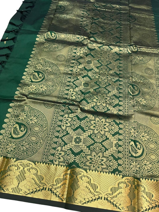 Southloom Silk Saree with Golden Zari Work On Body And Border In Green SL554