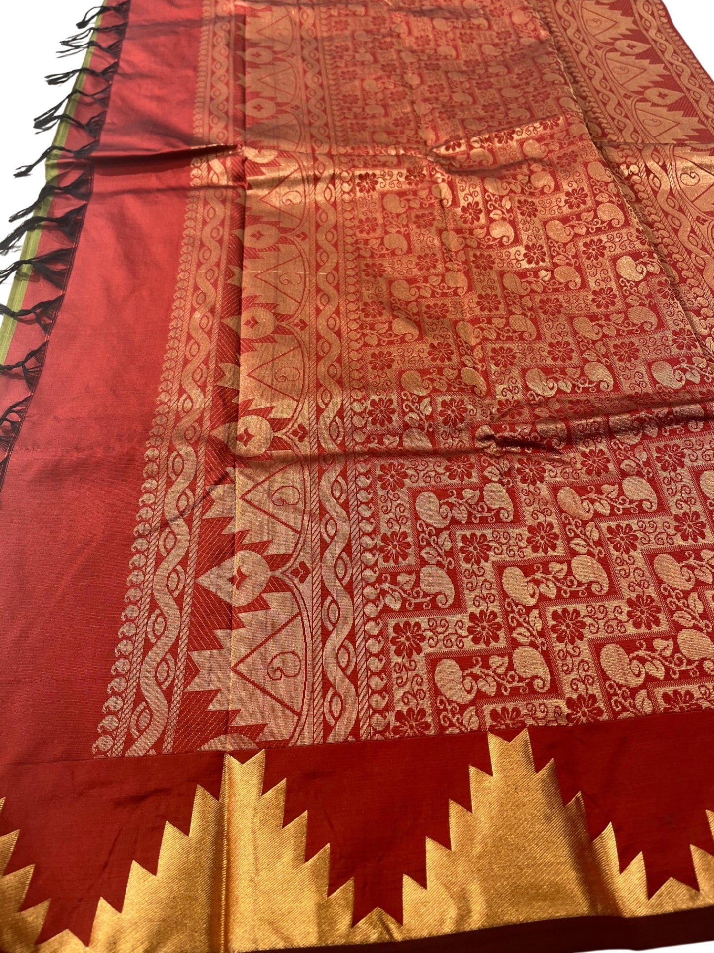 Southloom Silk Saree with Golden Temple Work On Body And Border In Olive Green SL559